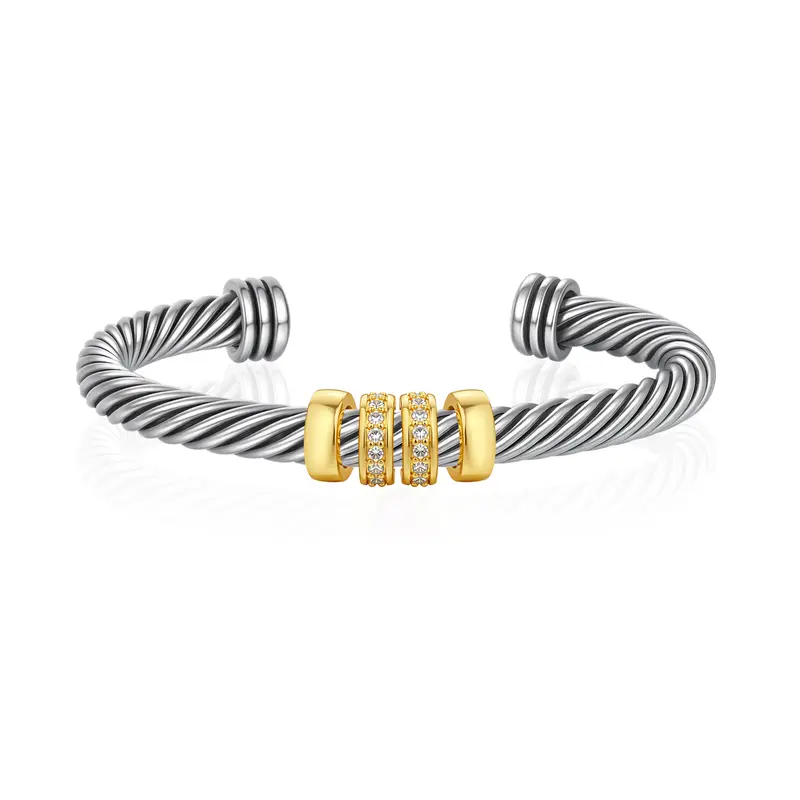 Aprilery Spin for Luck & Release Anxiety Two-Tone Bracelet with Cubic Zirconia Accent Rotating Center for Women Modern Jewelry