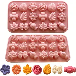 Flower Candy Molds Silicone 1PC Daisy Flower Chocolate Molds Tulip Small Flower Molds Bow Tie Leaf Jello Molds Ice Mold Pudding Molds Soap Molds Cookie Molds Reusable Chocolate Mold for Desserts Making
