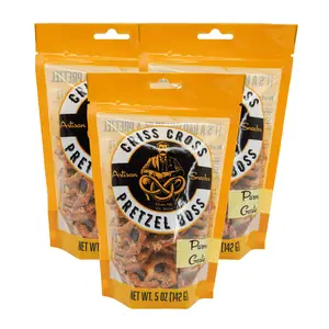 Parmesan Garlic Flavored Pretzels | Pack of 3 | 5 oz | Criss Cross Pretzel Boss