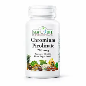 New Life Chromium Picolinate 200mcg Natural Mineral GMO-Free 100 Capsules, Supports Cardiovascular Health, Stable Metabolism, and Healthy Blood Sugar Levels (Veggie Formulation)