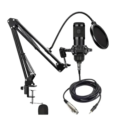 Professional Microphone Set, Crisp Audio Capture, Enhanced Recording, Wired Recording, Microphone with Boom Arm & Pop Filter & Windshield & Cable, Cardioid Pickup, for Live Streaming, Singing, Gaming, Podcasting, Multifunction, Recording Studio Equipment