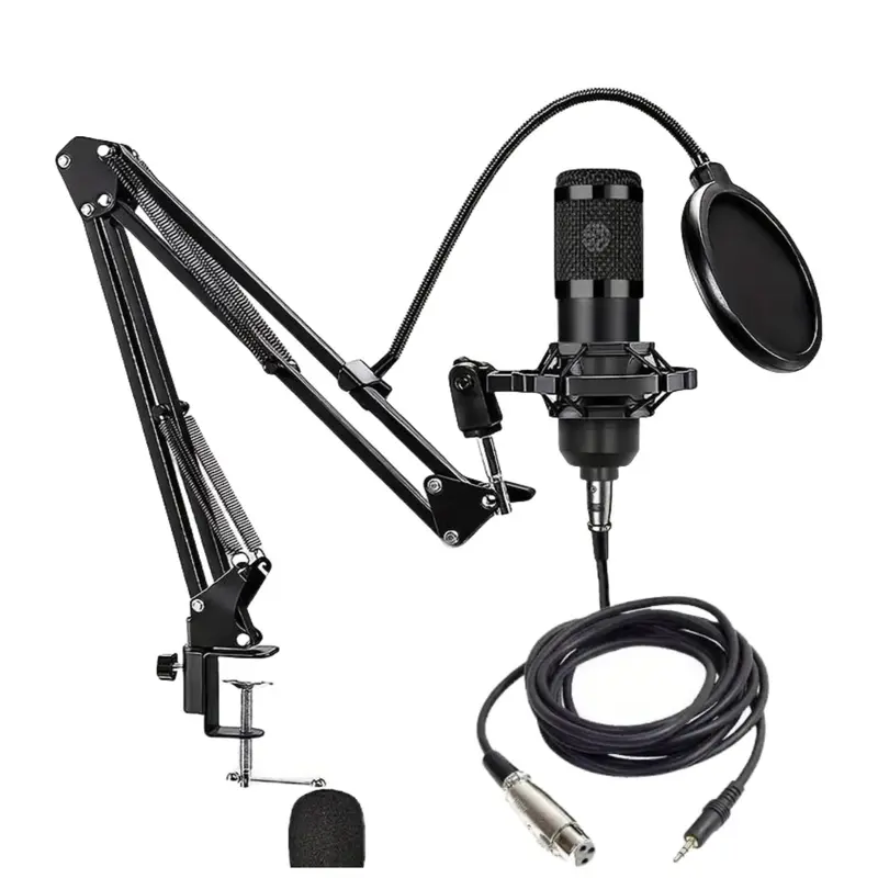 Professional Microphone Set, Crisp Audio Capture, Enhanced Recording, Wired Recording, Microphone with Boom Arm & Pop Filter & Windshield & Cable, Cardioid Pickup, for Live Streaming, Singing, Gaming, Podcasting, Multifunction, Recording Studio Equipment