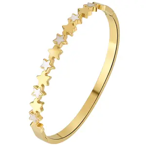 OIDEA Star Bangle Bracelet for Women, Dainty Shell Five-Pointed Star Stainless Steel Cuff Bangle, Minimalist Layering Jewelry Gift