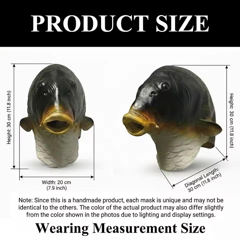 Funny Fish Head Mask Funny Latex Animal Costume Prop for Halloween Cosplay Party Masquerade Carnival Easter Prank Gift for Adult whimsical design