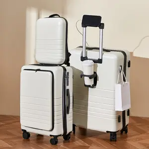 Travel Smart! Upgrade Luggage Set: White 3-Piece 20"+24"+Backpack / Black/Graphite 2-Piece 24"+Backpack, PC Hard Shell, USB Charging, TPE Wheels, Hands-Free, Front Opening, Perfect for Carry-On!