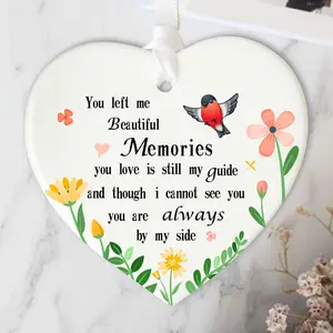 Heart Shaped Ceramic Ornament, Bird & Flower Design Memorial Gift, Garden Wall Art, Home & Garden Decor, Sympathy Gift, Hanging