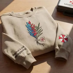 Embroidered Survival Is Just The Beginning Sweatshirt, Umbrella Corp Resident Evil Crewneck, Gaming Herbs Horror Gift, Biohazard Fan Apparel