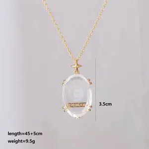 18K Tarot Card Necklace with Clear Pendant "The Moon" on Gold Plated Chain for Spiritual Jewelry Enthusiasts