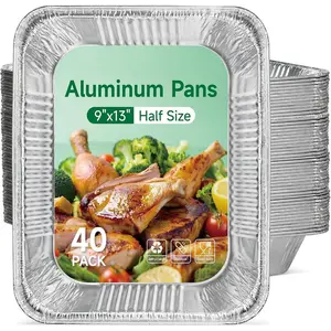 9x13 Inch  Pans (40 Pack) - Disposable Half-Size Foil Pans, Deep Tin Foil Pan, Disposable Baking Pans for Cooking, Heating, Storing & Prepping , Steam Table Deep Trays, Oven-Safe