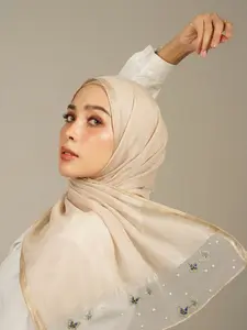 Women's Fashion Butterfly Flower Organza Long Scarf Shawl, Elegant Casual Muslim Hijab, Lightweight Breathable Headscarf, All Seasons Gift