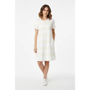 White Script Logo T‑Shirt Dress — All-Over Print Casual Day Dress