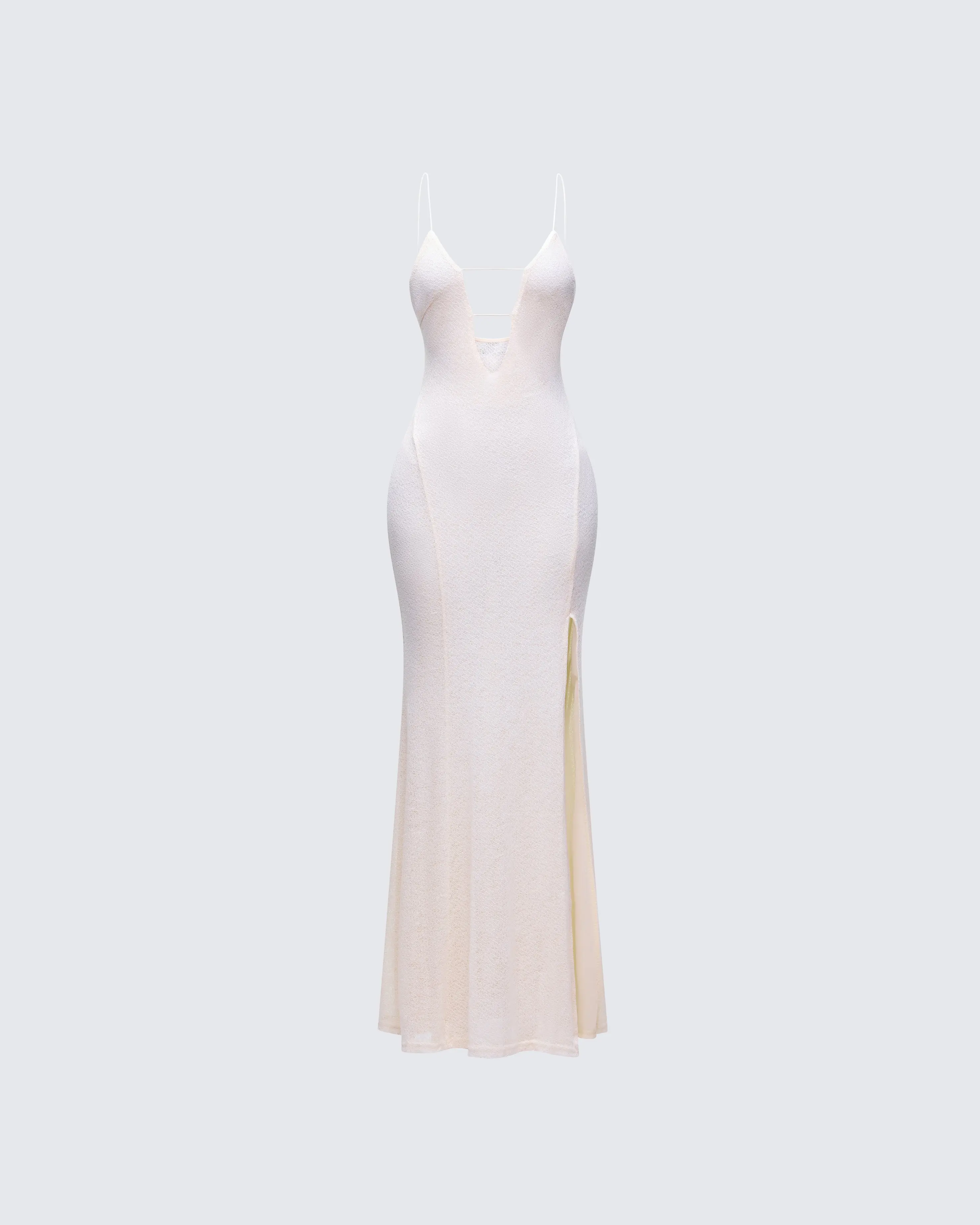 Mollie Ivory Plunge Neck Maxi Dress