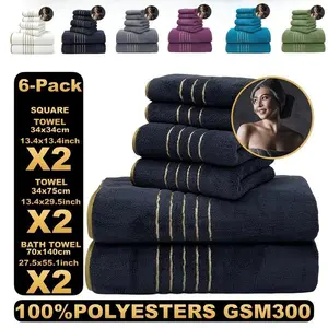 6-Piece Premium Coral Fleece Towel Set – 100% Ultra-Fine Fiber Fabric, Highly Absorbent Soft Bath Towels, Hand Towels, and Washcloths (300 gsm) – Quick-Dry Bathroom Set