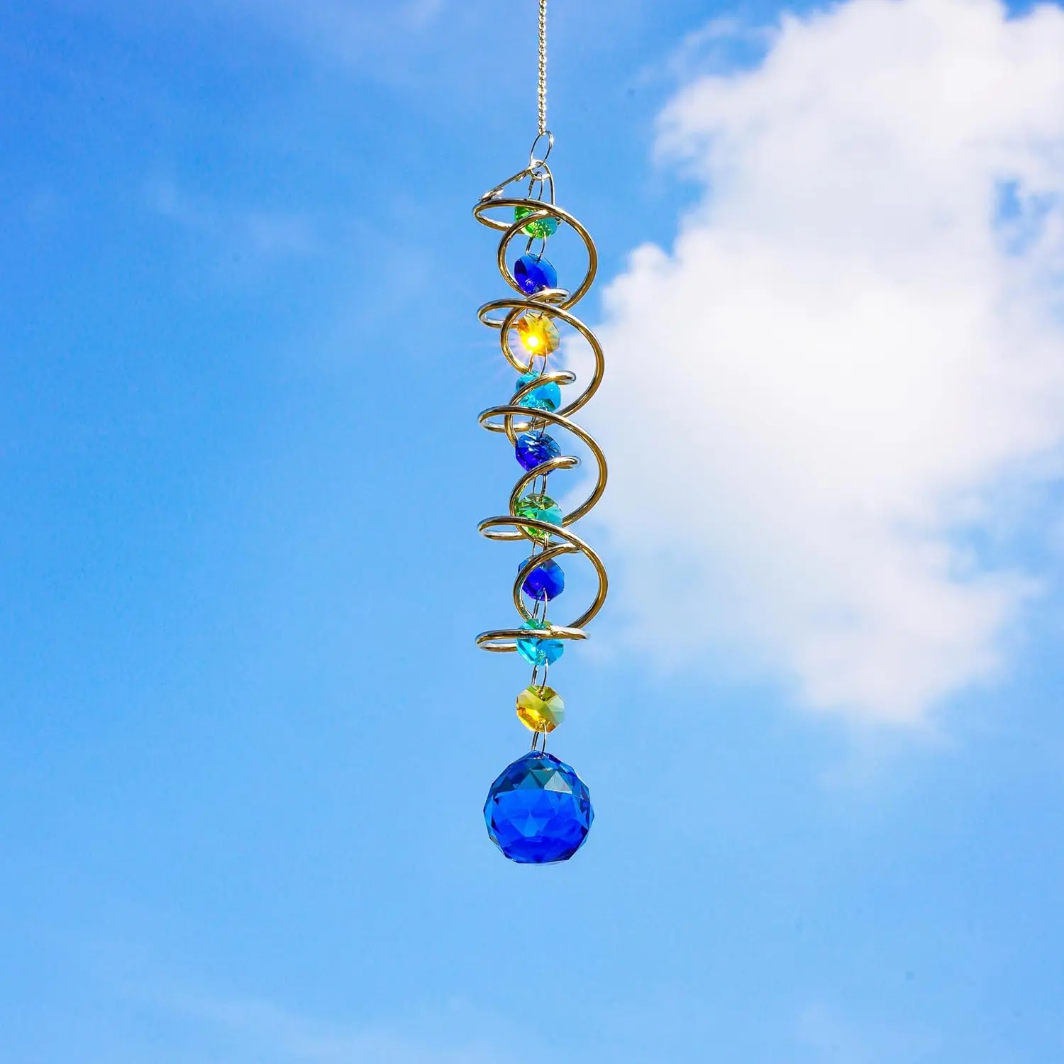 3pcs Crystal Suncatcher Gazing Ball Spiral Wind Spinner Garden Decor | Colorful Crystal Sun Catcher with Octagonal Beads Spiral Tail Rainbow Maker Hanging for Indoor Outdoor Garden Patio Decor