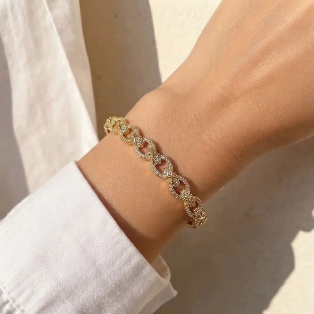Moissanite Bangle, Stacking Open Cuff Bracelet, gold Minimalist Jewelry ,Birthday Gift