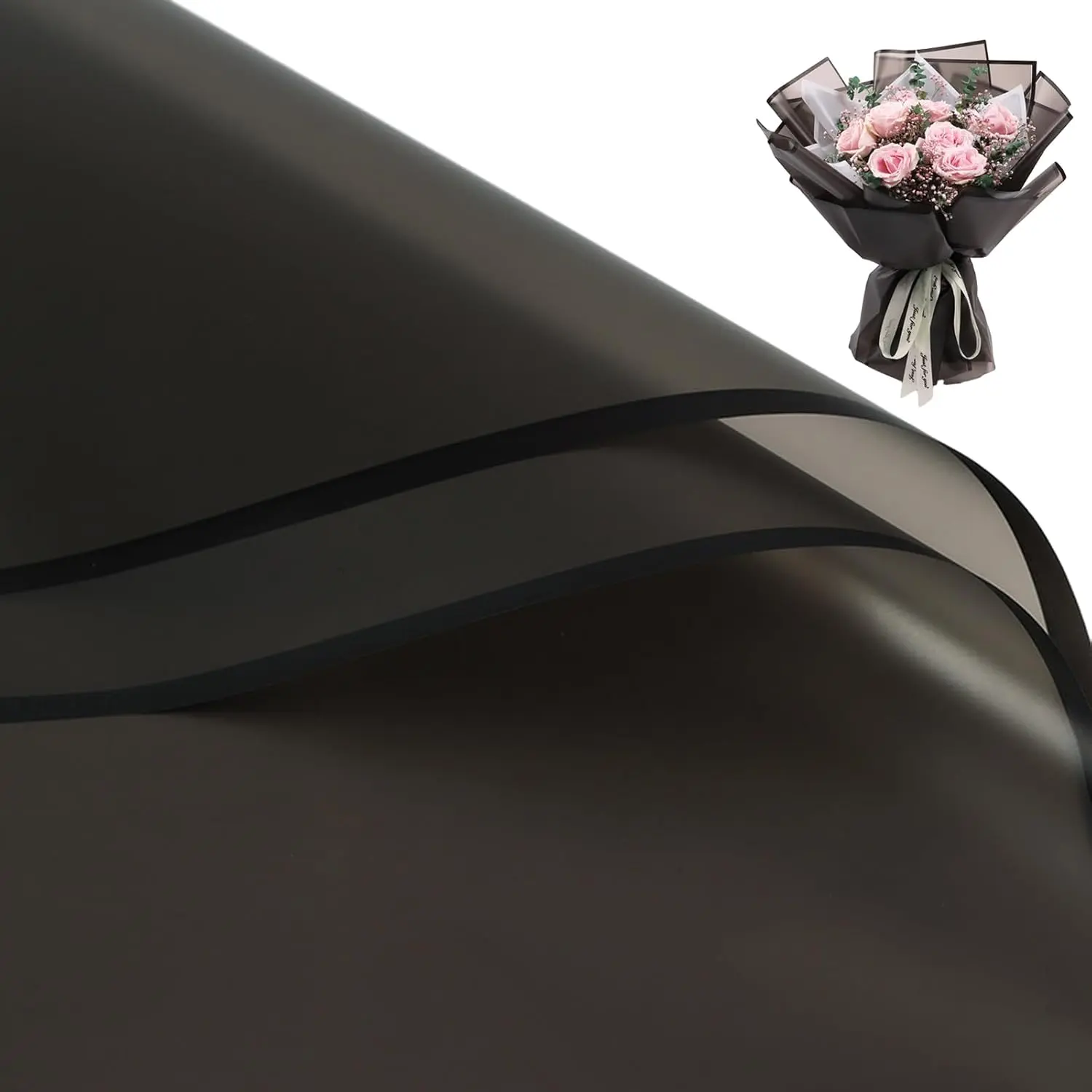 20 Sheets Black Flower Wrapping Paper, Florist Bouquet DIY Craft  Flower Wrapping Paper with Black Border  Floral Wrapping  Box Packaging Material Florist Supplies, 22.8*22.8 Inches
