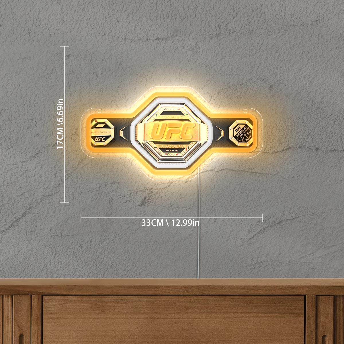 UFC World Champion Belt Neon Sign LED Wrestling Neon Sign for Gaming Bedrooms, Match Parties, Sports Fan Gifts, Wrestling Gifts, Sports Themed Lighting, Gym Decor and Man Cave