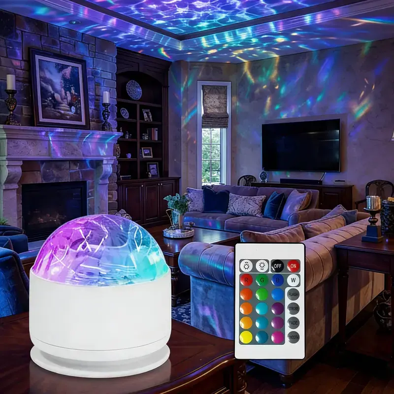 Multichrome Novelty LED Home Decor Projector Light - 2-Scene Ocean Wave & 3D Water Ripple, 16-Color Round Adjustable Lamp with Control, Color Changing for Bedroom Desktop, Easter Egg & Mother's Day , Adjustable Light Color