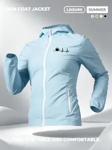 Coffee Cup And Heartbeat Line Print Women Summer Hooded Zip Up Skin Coat Jacket Four Colors Optional Soft Skin Friendly Comfortable Loose Breathable Lightweight Fashion Casual Outdoor Camping Hiking Cycling Commuting Daily Travel Vacation Must Have New Ar