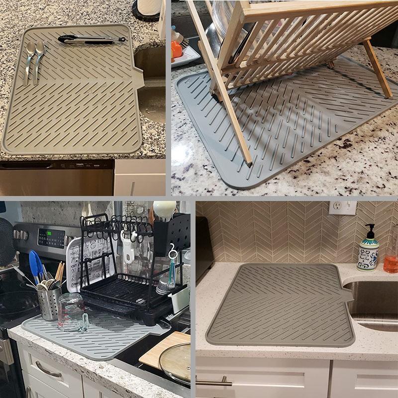 Rectangular Silicone Dish Drying Mat - 23x17in, Multi-Size, Self-Draining, Built-In Drain Lip, Heat-Resistant, BPA-Free, Durable, Waterproof, Non-Slip Kitchen Placemat That Efficiently Dries Dishes, Enhances Kitchen Functionality for Counters & Tableware