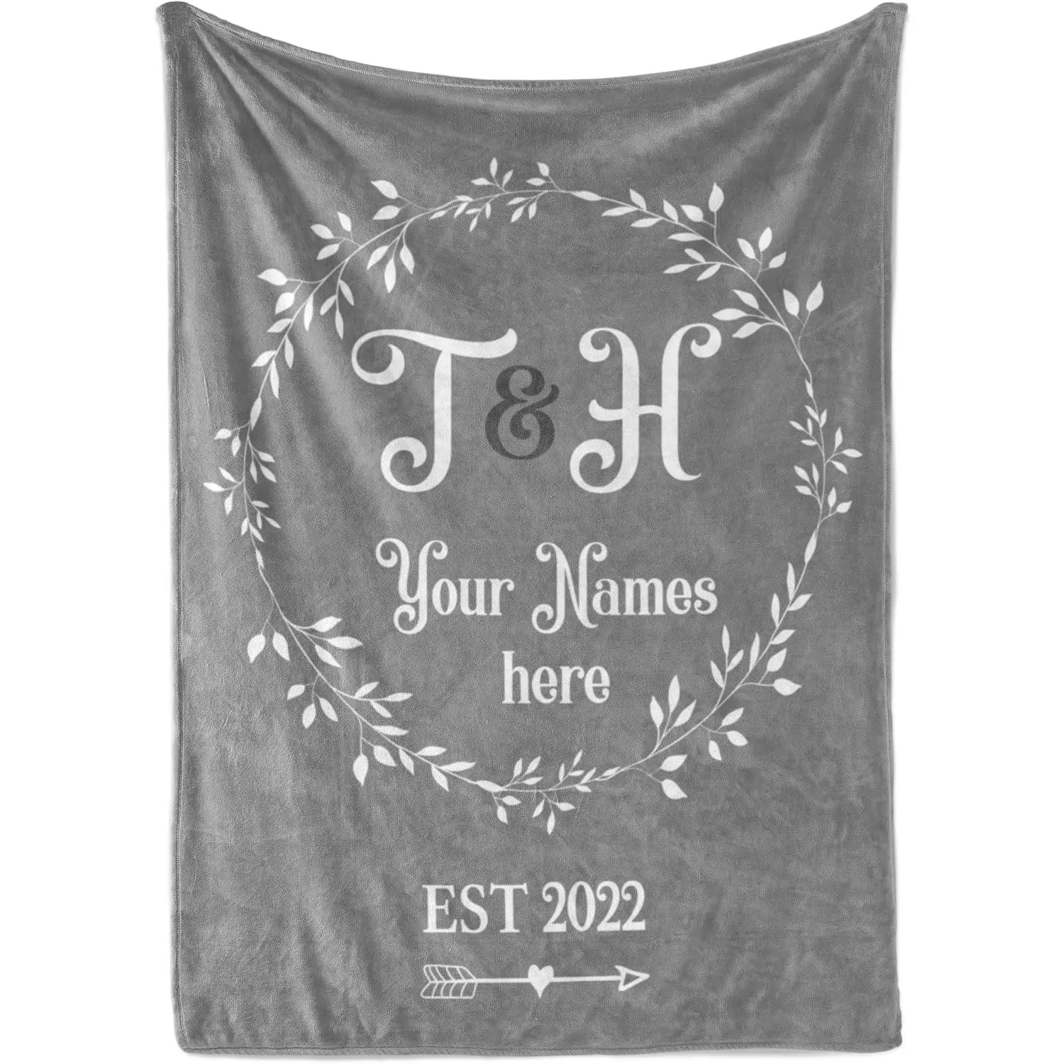 Customized Fleece Blanket - 60x80 in, Personalized with Name, Initial, Date, Soft Plush Decorative Throw, Commemorative Gift for Couples, Housewarming Present for Friends, Name Customization