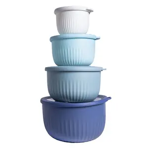 COOK WITH COLOR Sturdy Prep Bowls with Lids- 4 Deep Mixing Bowls Nesting Set - Plastic Mixing Bowl Tableware Set Sizes Includes 18, 38, 70, & 115 oz