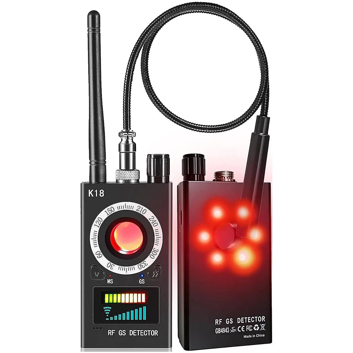 V18 Black Car Inspection Hidden Camera Detector - Anti-Spy Camera Finder, GPS Tracker Detector for Airbnb, Hotels, Bathroom, Home, Office