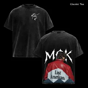 Machine Gun Kelly MGK Vintage Acid Washed Oversized Graphic T Shirt – Lost Americana Album Aesthetic Streetwear Tee, Back Print Red Jacket Design, Double Sided Heavyweight Cotton Unisex Tee, Rock Rap Music Fan Gift