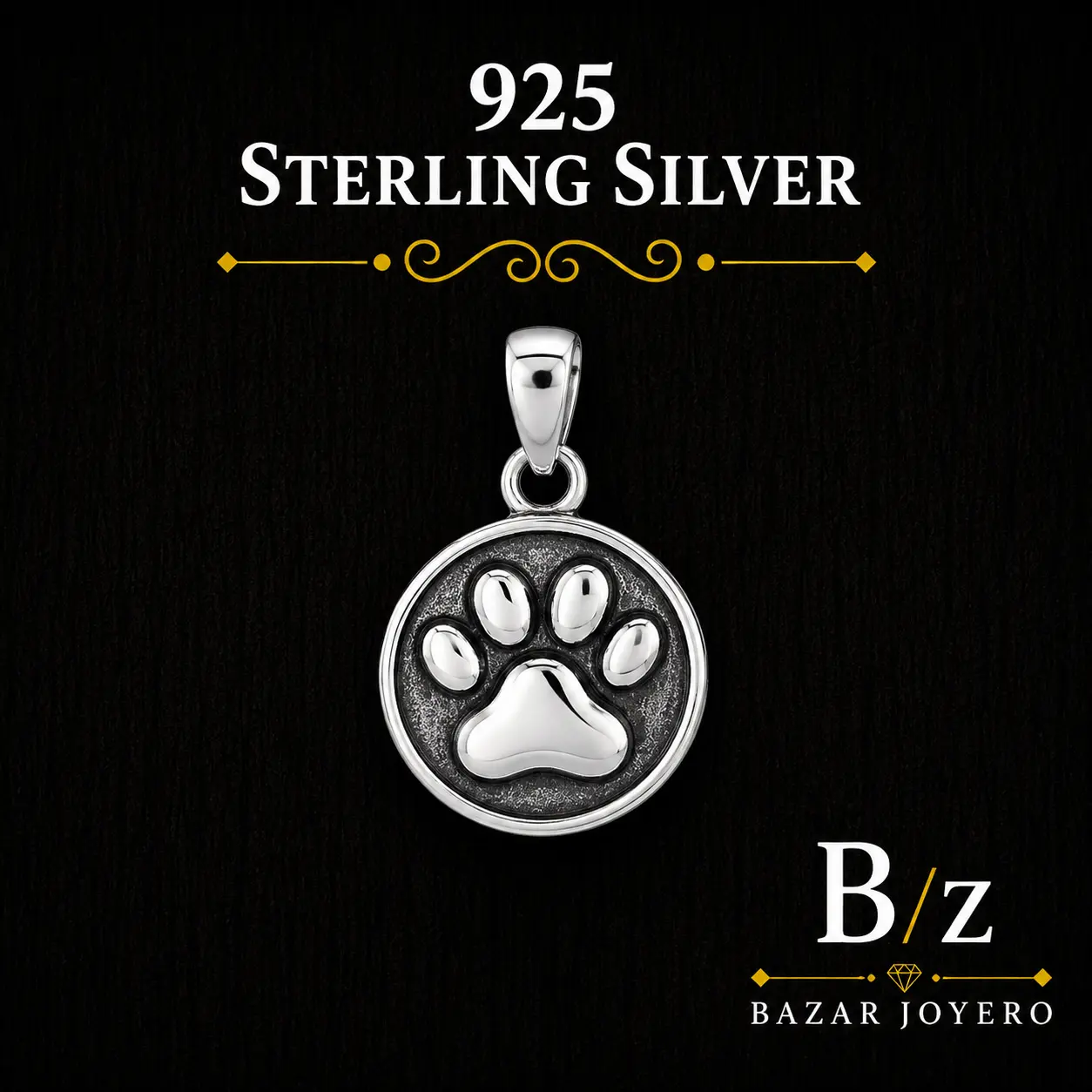 925 Sterling Silver Paw Print Pendant – Pet Lover Dog Paw Charm
