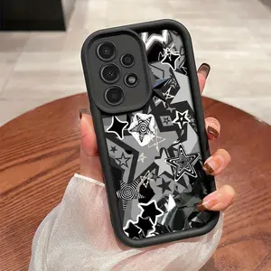 Phone Case - Trendy Couple Creative Black And White Pentagram Collage Pattern Frosted Matte Phone Case for Samsung Galaxy S26 S25 S24 S23 S22 S21 Fe Plus Ultra A13 A14 A15 A16 A17 A33 A34 A35 A36 A52 A53 A54 Note20