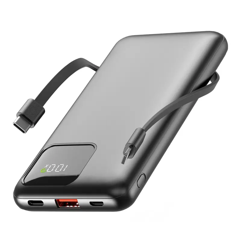 10000mAh 22.5W Chargeable Power Bank - Compact Lightweight Material, Built-in Cable, LED Display, USB-C Battery, Emergency Battery Pack for Smartphones, iPads & Other Devices (with Micro USB Compatibility)