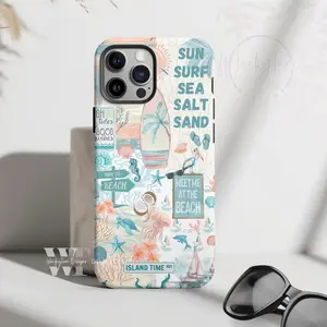 Coastal Summer Phone Case - Beachy Collage Design, Ocean Vibes, Drop-Resistant Case for iPhone with UV Protection, Tough Finish Compatible with Samsung Galaxy S25