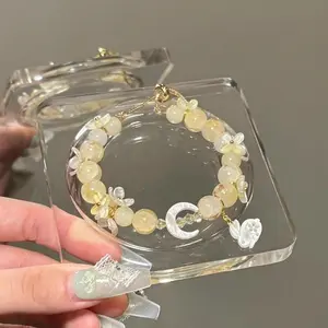 Enchanted Moon Rabbit Bracelet – Healing Yellow Crystal Beads with Bunny Amulet for Good Luck