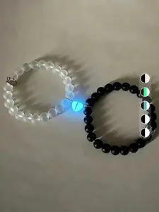 ZYNE Couple Crown Heart Magnetic Luminous Design Matching Couple Beaded Bracelet (1 Pair), Jewelry for Party, Daily Clothing Decor, Jewelry for Birthday Gift, Couple Bracelet Set