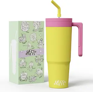 Stainless Steel Straws for 40 oz Stanley Tumbler, Replacement 40 oz Stanley Cup Straw Accessories with Silicone Tips and Cleaning Brush (Yellow )