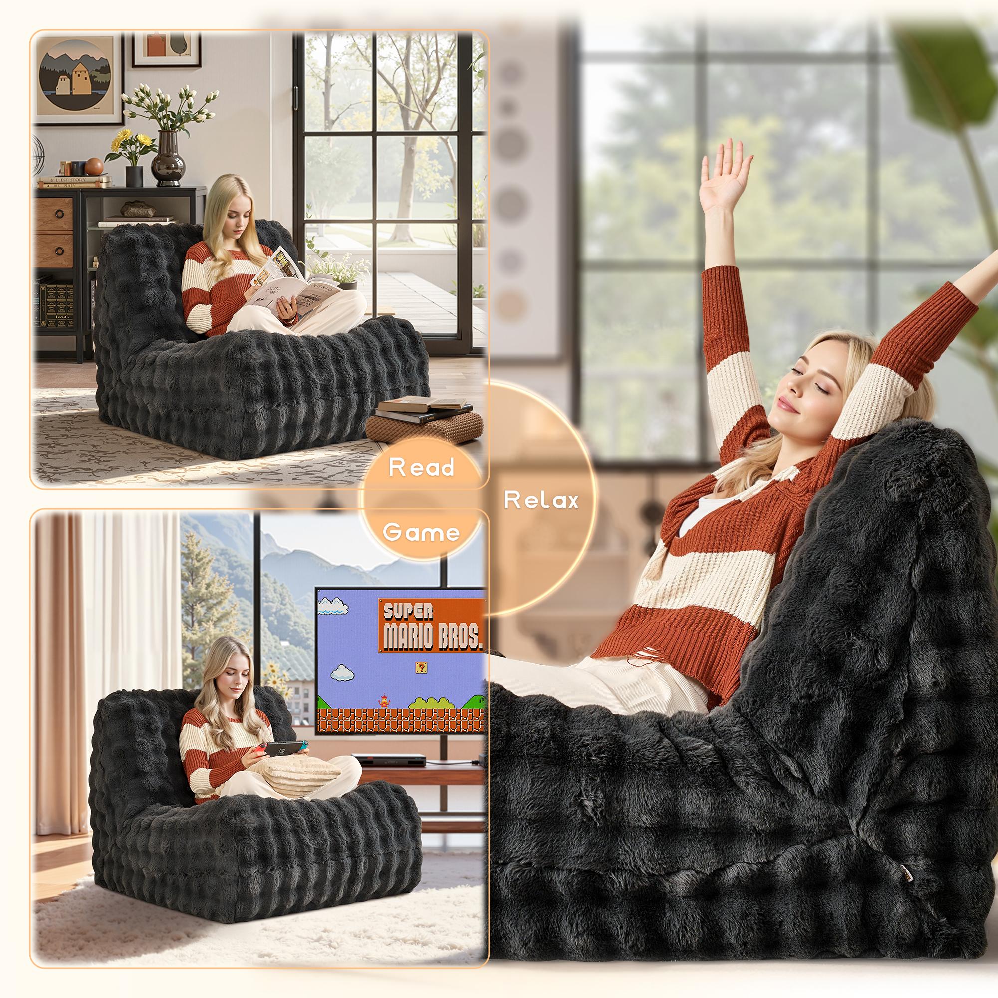 【Spring Sale】Ovios Large 41"  Bean Bag Chair with Ottoman for Adults, Comfy Boneless Lazy Chair Couch with Memory Foam and PU Leather , Plush Corduroy Sofa Bed for Bedroom College Dorm - No Assembly