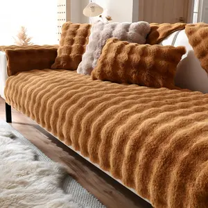 Cross-Border Exclusive Cream-Colored Plush Sofa Cushion for Spring/Autumn 2025 New Thickened Seat Cushion Integrated Sofa Cover Set Sofa Slipcover