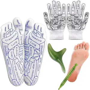 4pcs Foot and Hand Massage Tools Unisex Pressure Point Reflexology Socks Set Reflexology Massage Socks and Gloves Set Acupuncture Socks Kit Foot Massage Gloves Sock Guide for Men'S and Women'S Massage Therapy Essentials