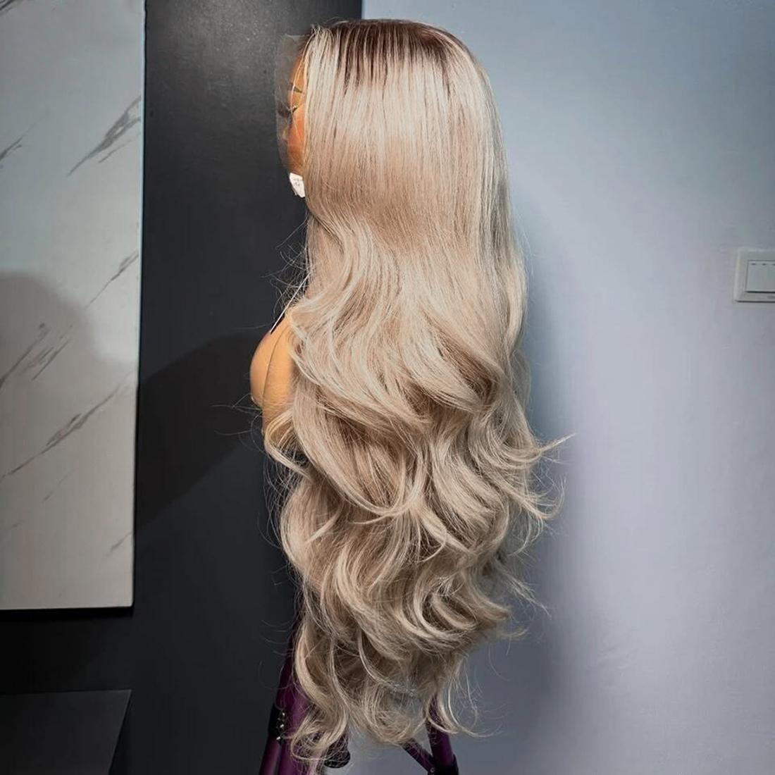 13x6 Ombre Highlight Ash Blonde Lace Front Wigs Human Hair 13x6 Lace Front Wig Pre Plucked With Baby Hair 180% Density Ash Blonde Body Wave Lace Frontal Wigs For Women