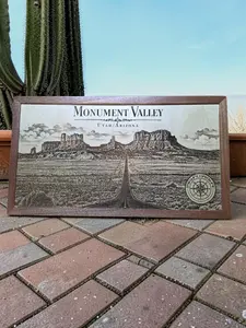 Monument Valley Utah Arizona Laser Engraved Wood Wall Art with Solid Mahogany Frame
