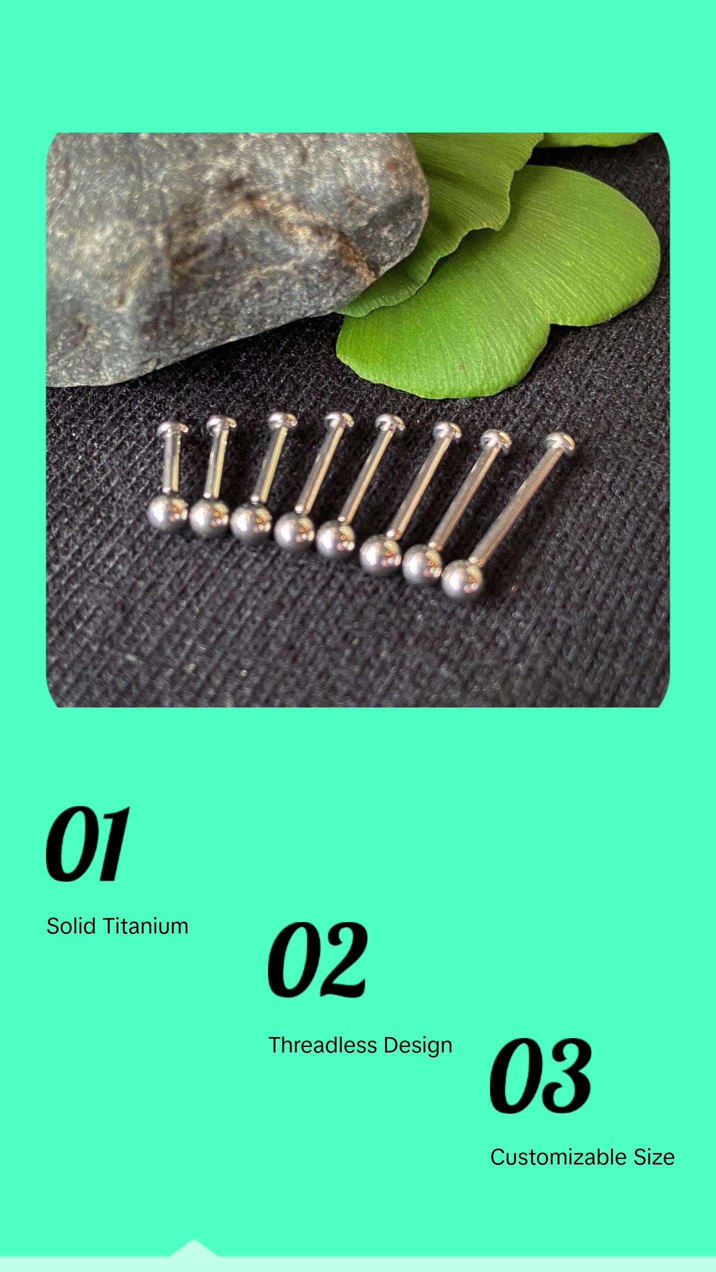 1pc Titanium Push In Ball Labret Threadless Stud Lip Ring Helix Ear Cartilage