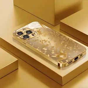 Elegant and Exquisite High-Definition Fashion Electroplated Gold Tempered Glass Phone Case for iPhone 17/17 AIR/17 Pro/17 Pro Max/16/16 Plus/16 Pro/16 Pro Max/15/15 Plus/15 Pro/15 Pro Max/14/14 Plus/14 Pro/14 Pro Max/13/13 Mini/13 Pro/13 Pro Max/12/12 Min