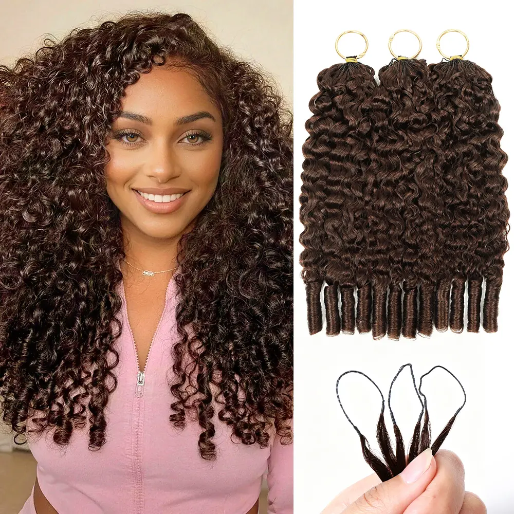 [New] #4 Chocolate Brown Burmese Curly Crochet Human Hair Extensions Pre-Separated Human Hair Bundles 4-5 Packs for Full Head