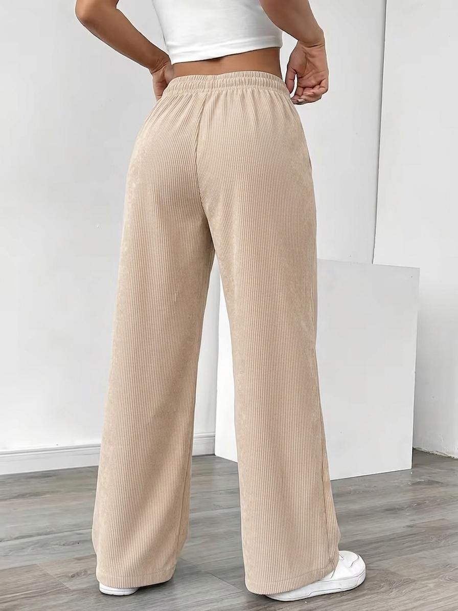 Women's Corduroy Straight-Cut Athletic Casual Long Pants - Solid Color, Drawstring Pockets, Breathable Comfortable Bottom, Trending Stylish Women's Wear for Streetwear & Everyday Activities