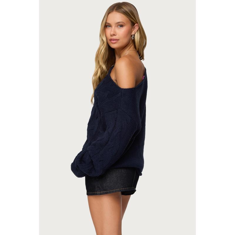 Nellie Off Shoulder Cable Knit Sweater