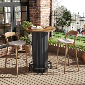 TRIBEWOOD Round Bar Table, 39.4" H Wooden Bistro Pub Table with Metal Footrest, Small Pub Cocktail Tables for Dining, Cafe, Living Room, Apartment, Balcony, Brown Black (Only Table)