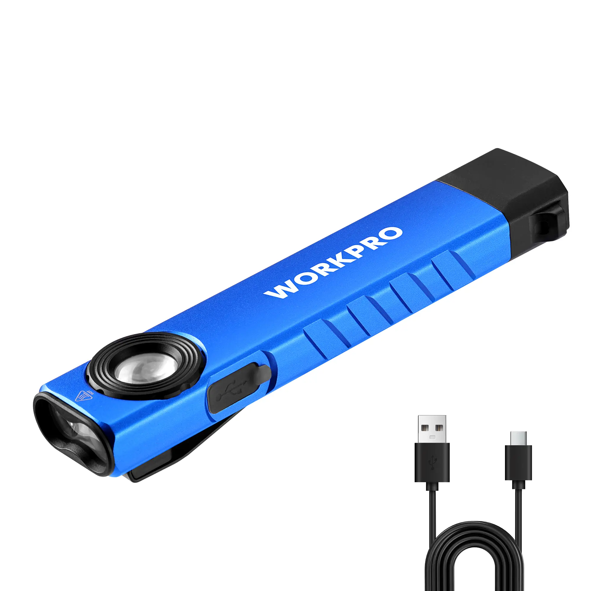 WORKPRO Rechargeable Pocket Torch, Outdoor Ready Portable Light Torch with 600 Lumens LED + UV Light, 2 Magnetic Bases, Pocket Clip, 7 Modes