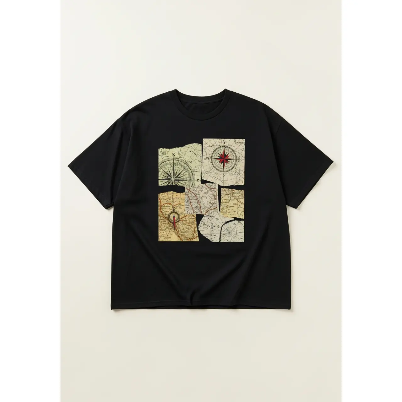 Torn Maps Bootleg Graphic T-Shirt – Vintage Cream Cotton Tee
