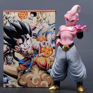 Dragon Ball Z Buu Figure, Evil Buu Smile Pose, Energy Claw, Detailed Muscles, Vintage Jeans Texture, Anime Model, Gift for Fans