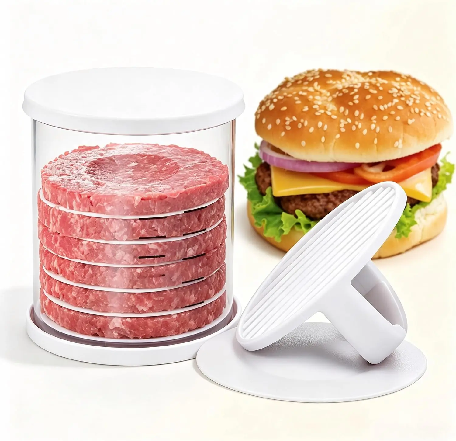 Non-Stick Plastic Burger Patty Press, Modern Multi-Layered Dishwasher Safe Kit for Outdoor BBQ, Home Round Patty Making & Meal Prep (Camp Kitchen Essential)